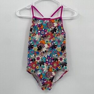 Speedo Girls One Piece Swimsuit Racerback Groovy 70’s Print size 12 Floral